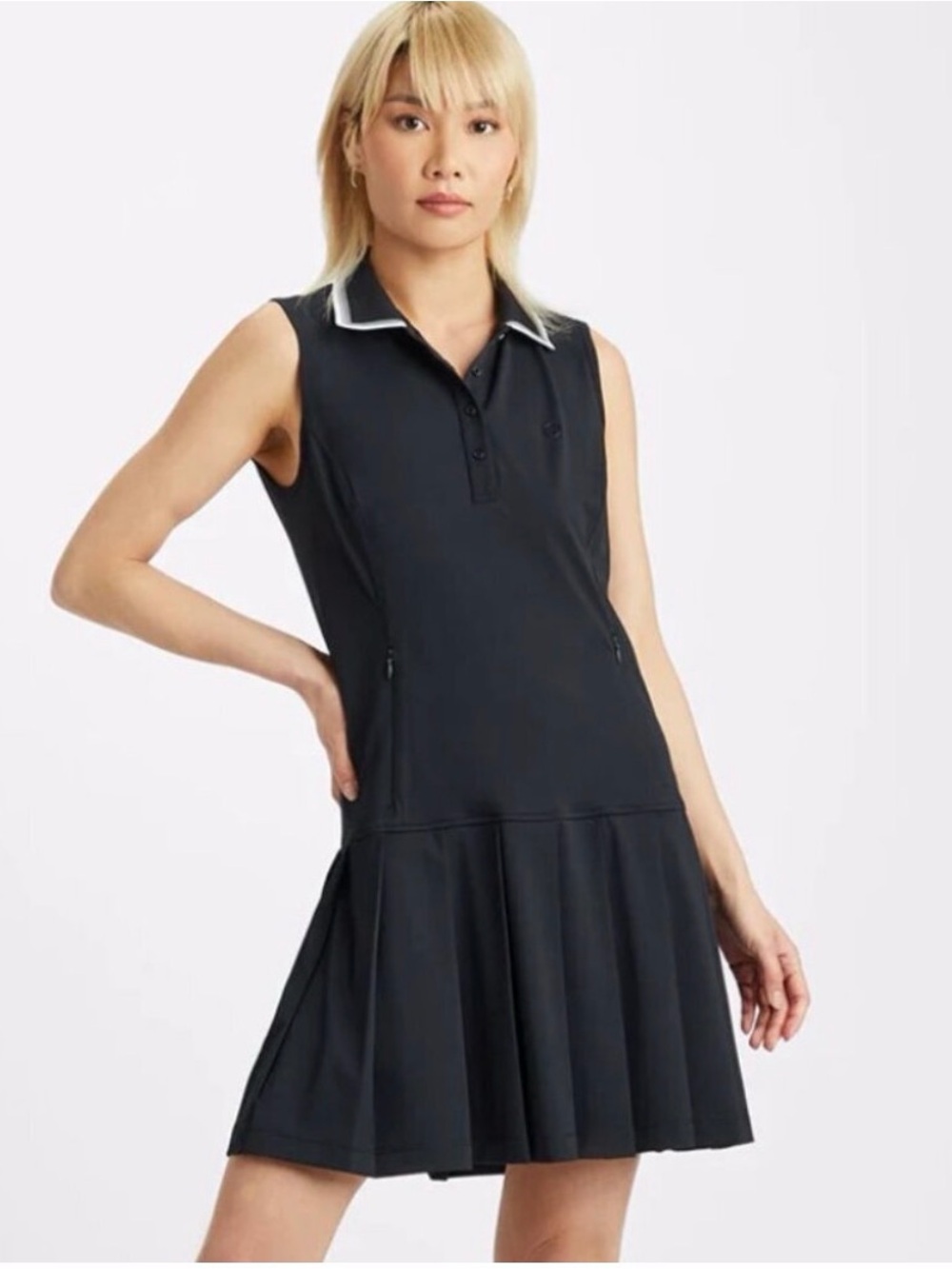 G/FORE Black Pique Sleeveless Pleated Polo Dress Size XS
